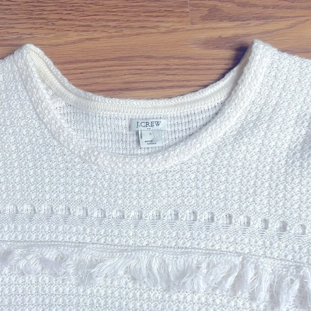 J Crew fringe short sleeve sweater white 100% cotton size small top NWOT